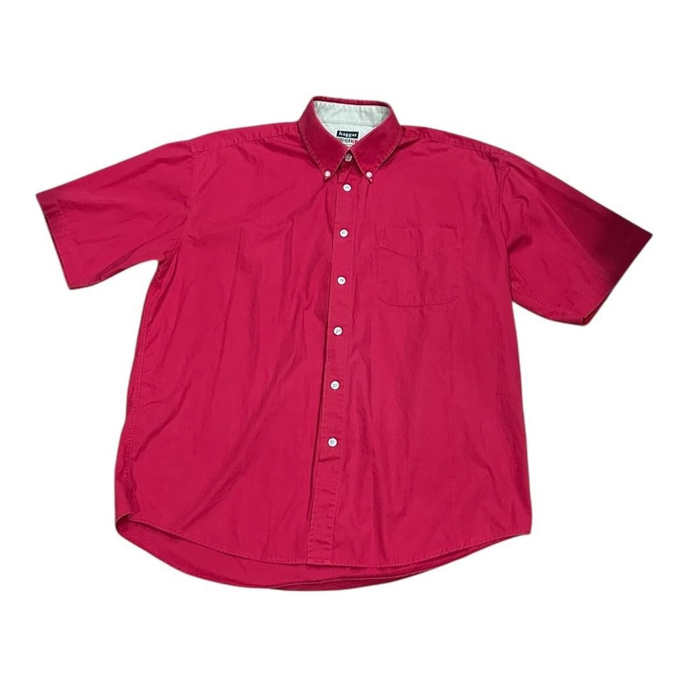 Haggar Shirt Mens Large Red Short Sleeve Button Down ForeverNew Cotton